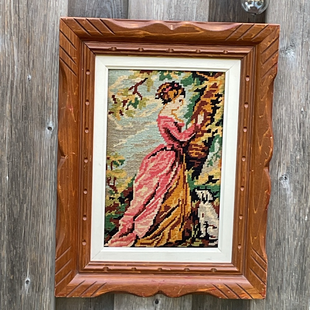 Vintage Needlepoint Art in Ornate Frame
